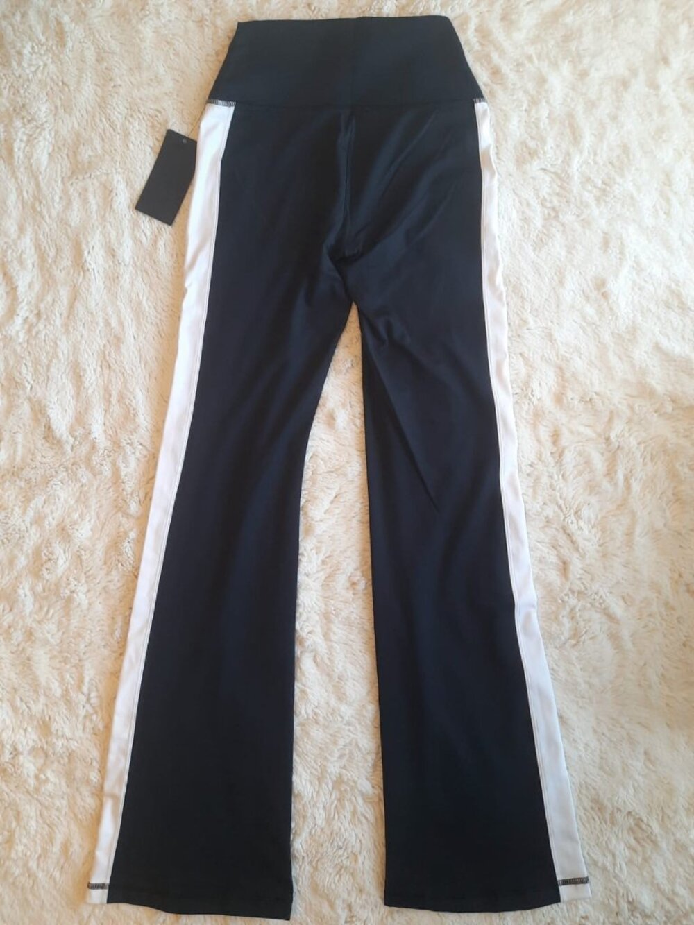 NWT 90 Degree by Reflex High Waist Flare Yoga Pants Black White Stripe Size S